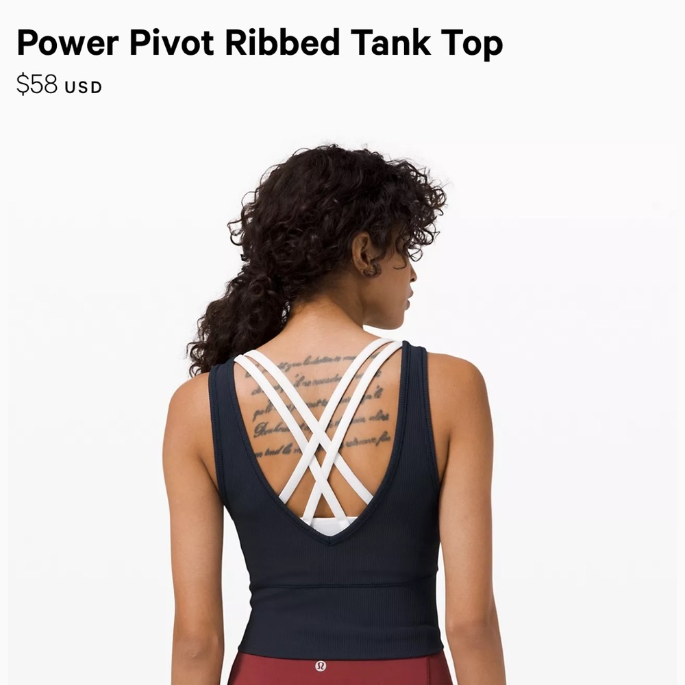 Black size 6 power pivot lulu tank top